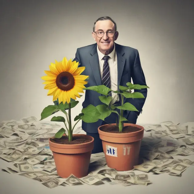 Tax man watering a sunflower in an IRA pot, emphasizing accurate record-keeping for tax implications