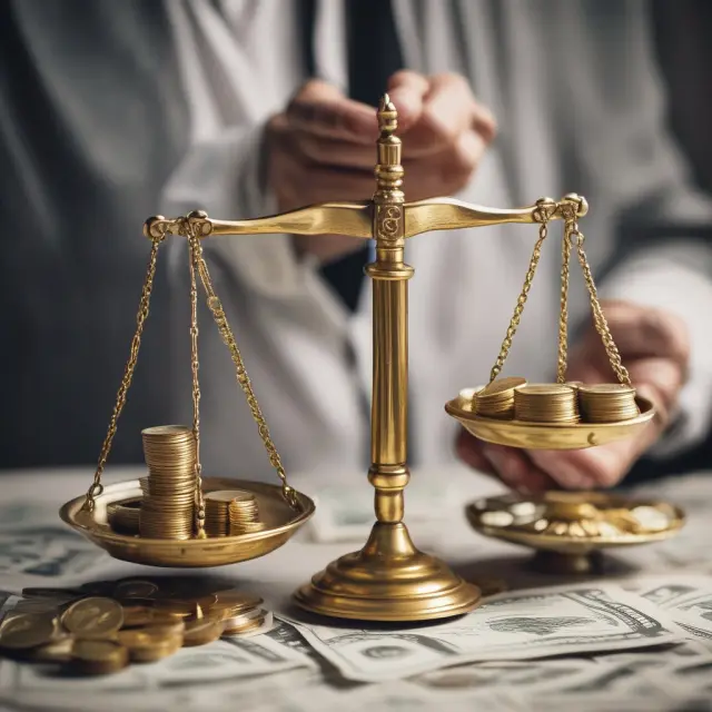 Image of a balance scale with gold coins and dollar bills showing investment costs, a time capsule for holding periods, and an accountant checking the difference for basis calculation.