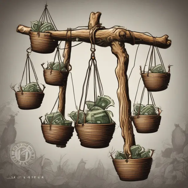 Institutional investors constructing a balanced portfolio using basket trades, illustrated as a weaver creating a vibrant and intricate tapestry