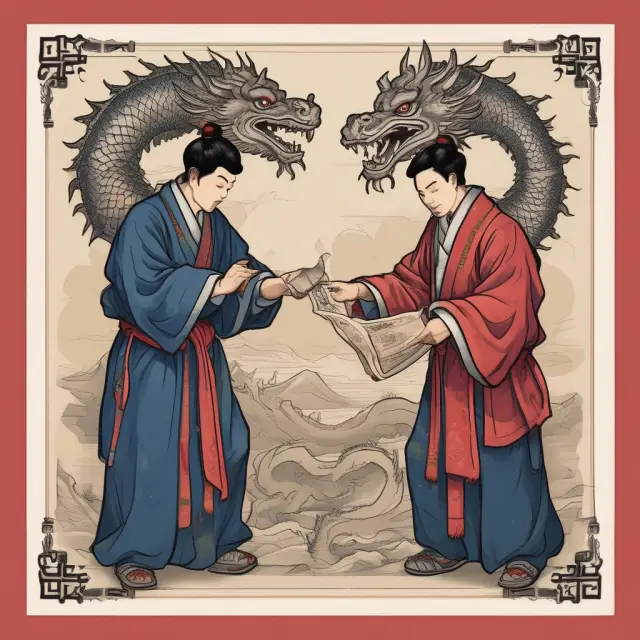 Robin Li and Eric Xu releasing a dragon from an ancient Chinese scroll, symbolizing Baidu