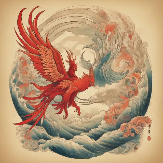 Phoenix emerging from an ancient scroll, representing the origins, expansion, and metamorphosis of Tencent Holdings Ltd.