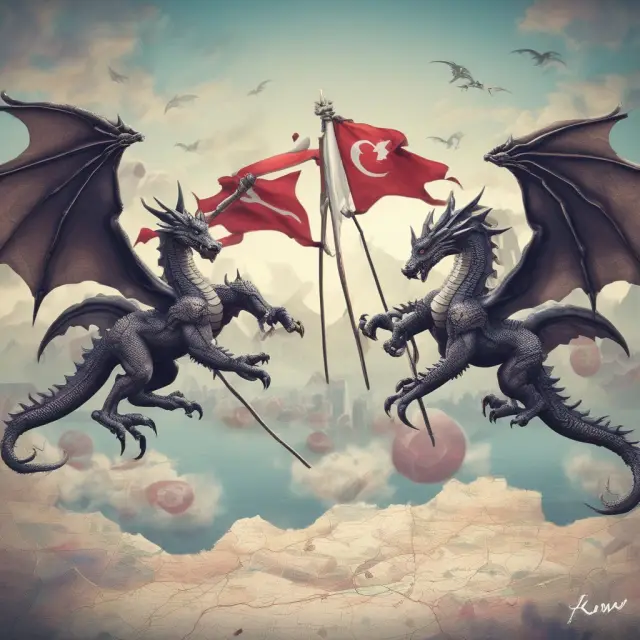 Dragons representing FAANG and BAT companies flying above a world map, showcasing their global impact in the tech sector