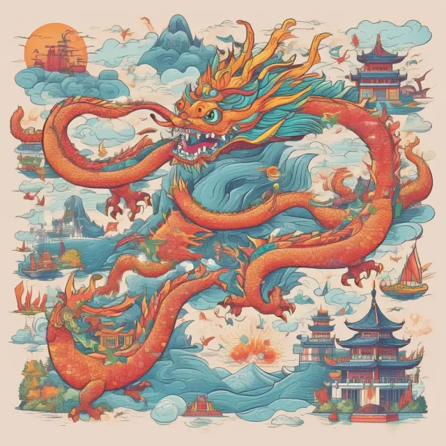 Three majestic dragons symbolizing Baidu, Alibaba, and Tencent emerge from a tumultuous sea of regulatory challenges in China