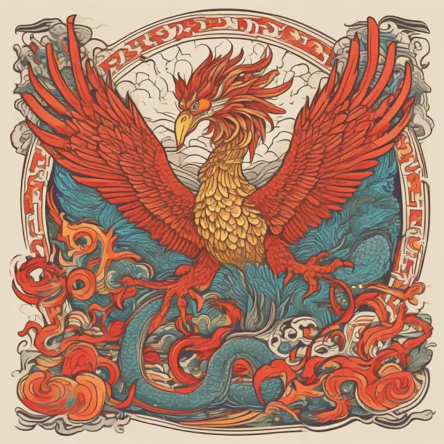 A mythical Phoenix rises above three Chinese dragons (representing Baidu, Alibaba, and Tencent) in a dynamic market scene