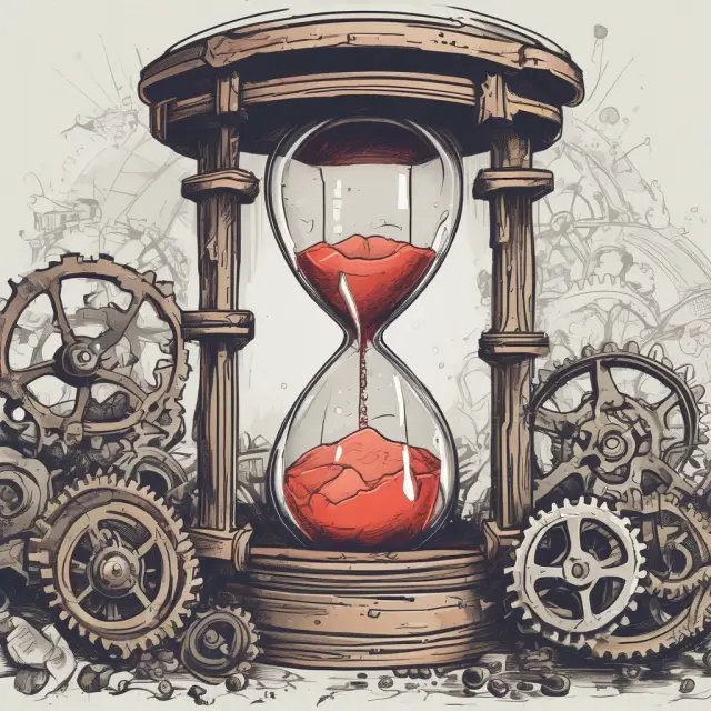 An hourglass with turning gears representing batch processing, illustrating deployment challenges and the importance of accurate data.