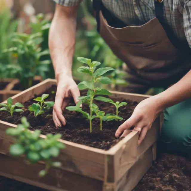 An image of a green thumb gardener tending to small plants representing businesses, with a BDC investor in the background, providing financial support and strategic guidance.