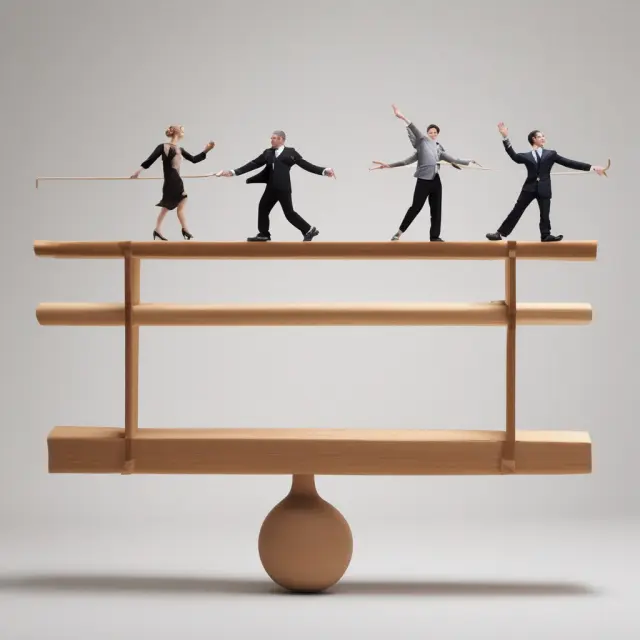 Three investment vehicles - Mutual Fund, ETF, and BDC - represented as dancers on a balance beam, highlighting their differences in tax structures, investor involvement, and investment focus