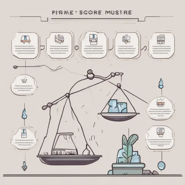 A set of balanced scales represents factors impacting Pinnacle Score: payment history, delinquent accounts, utilization ratio, length of credit history, account types, and inquiries.