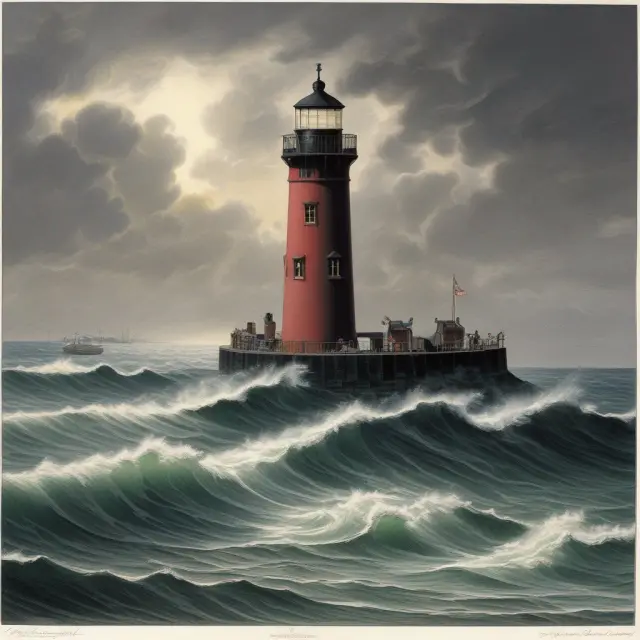 A sinking Bear Stearns ship is rescued by a lighthouse (Federal Reserve) amidst ethical debates and market manipulation concerns