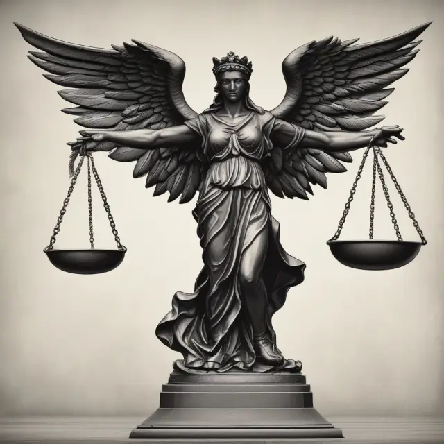Justice scales tipping towards a phoenix, signifying unsuccessful prosecutions and the birth of new financial regulations after Bear Stearns crisis