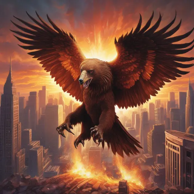 A phoenix emerging from the ashes of Bear Stearns, symbolizing financial resilience, regulation, and risk management.