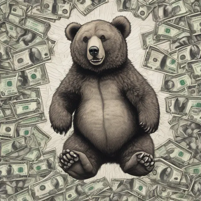 A Jenga tower filled with bear statues represents the financial markets, with unseen central banks removing supports to test stability and influence the game