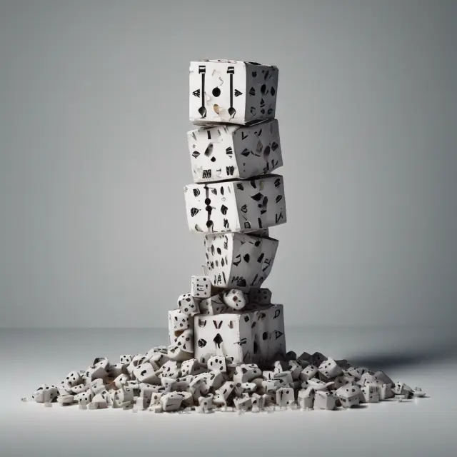 Image of a crumbling tower of dice, representing Bear Stearns
