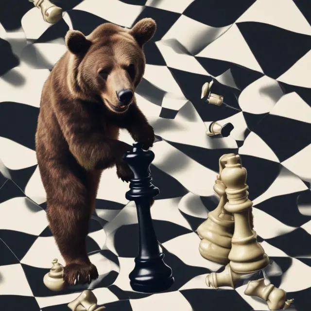 A chessboard with a bear call spread setup on the left, illustrating limited risk compared to a short selling setup on the right, symbolizing unlimited risk.
