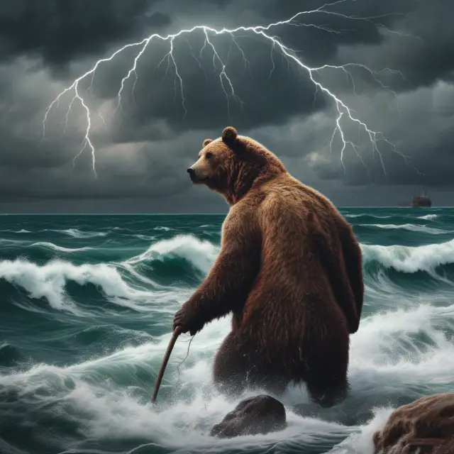 A trader skillfully navigates a bear call spread through choppy waters, rolling over positions and adjusting the spread as needed to manage volatility.