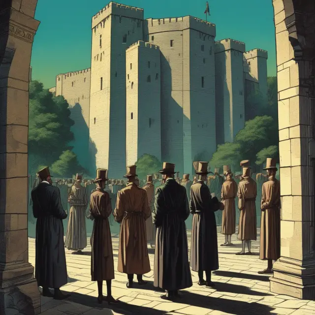 Anonymous investors with bearer bonds gather around a glowing security token in a hidden fortress, illustrating privacy and protection