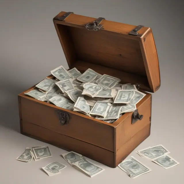 Bearer shares in an enigma box with leaked documents, illustrating financial secrets and scandals