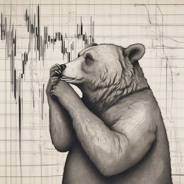 A bear hugging a downturned stock market graph represents an unsolicited attempt to acquire undervalued shares, highlighting the power of shareholder influence in M&A dynamics.