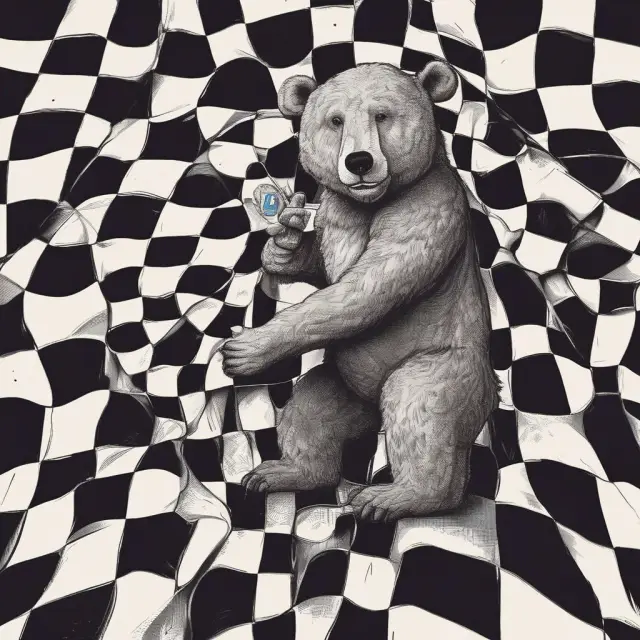 A bear hugging a chessboard, representing Microsoft