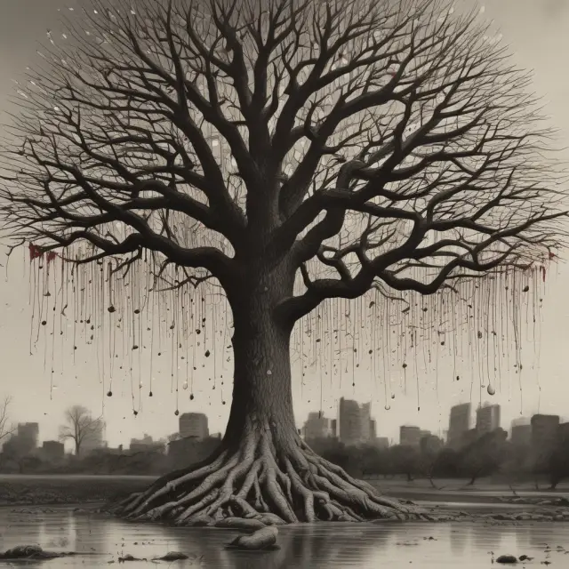 Image of a stock market tree shedding drops of