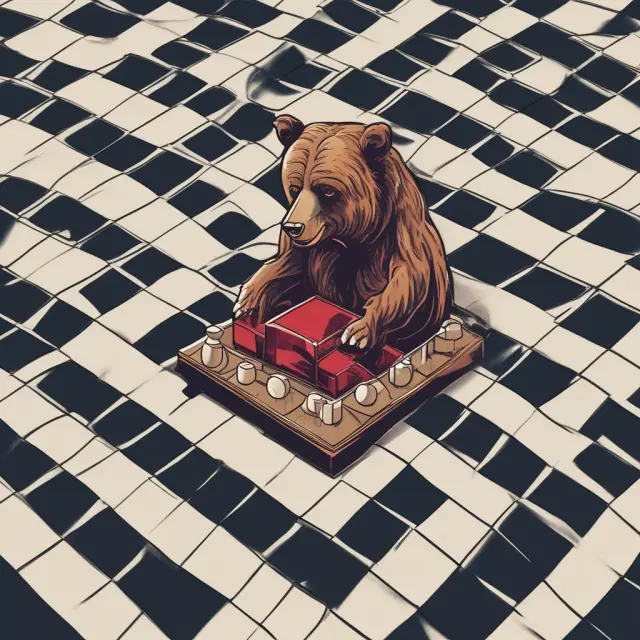 An image of a bear strategically placing pieces on a chessboard, representing the bear put spread strategy against the dynamic backdrop of market volatility.