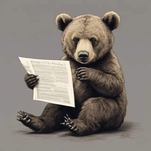 Bear cub with put spread contracts symbolizing bearish strategy during market decline