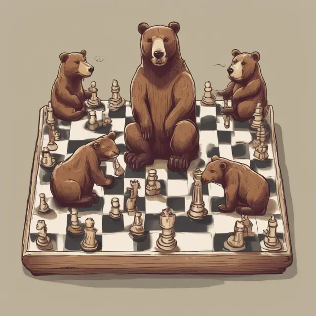 Bears (put and call) on a chessboard representing bear spread strategies: buy-write (put) and sell-write (call).