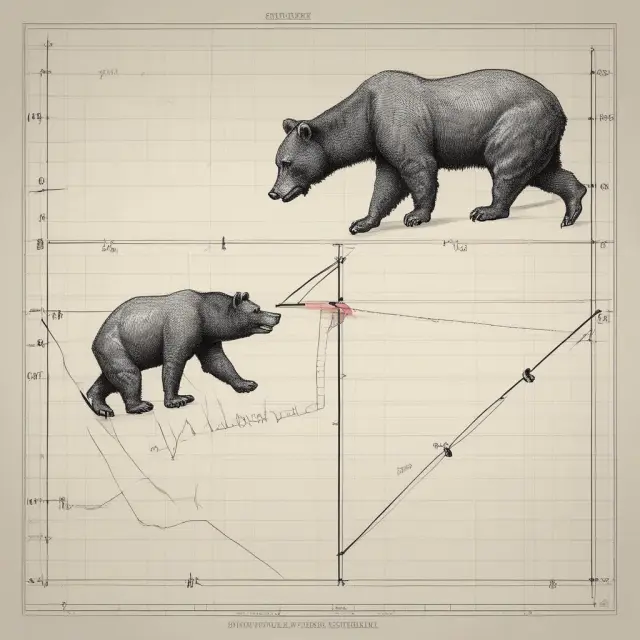A visual representation of hammer and inverted hammer candlestick patterns battling on a Fibonacci retracement grid to identify potential bear traps