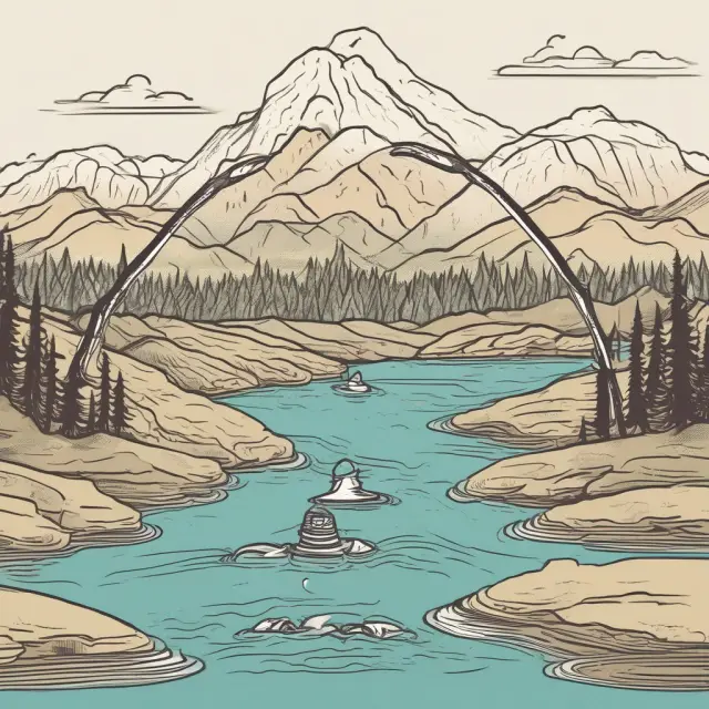 A meandering river representing financial returns follows a bell curve distribution, while a compass made of standard deviation symbolizes guiding investors through uncertainty