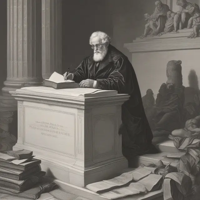 Scholar Ben Bernanke writing economic theories on parchment as he accepts nomination to chair the Federal Reserve