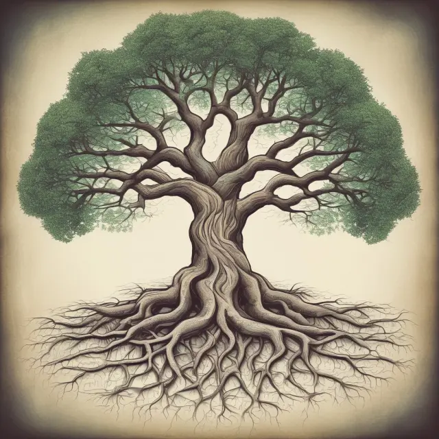 A mystical tree symbolizing the interconnected relationship between legal and beneficial ownership.