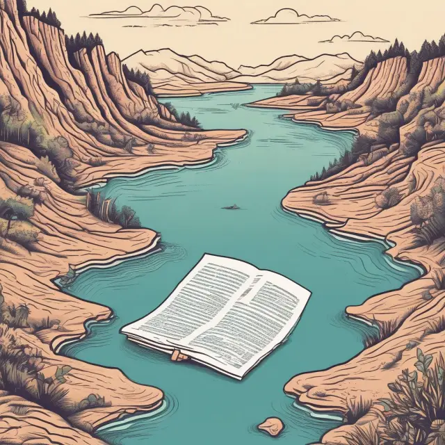 Artist signing licensing agreement, with intellectual property symbolized by a winding river flowing to the record label