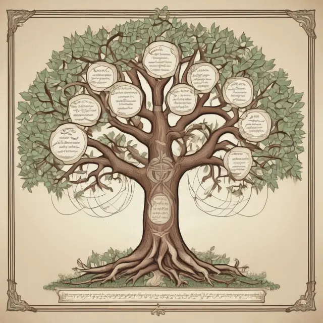 Family tree illustrating family members and organizations as beneficiaries