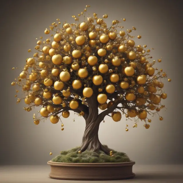 Golden apple tree with branches extending to loved ones, symbolizing designated beneficiaries for non-financial assets