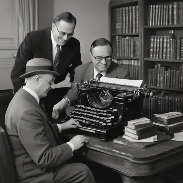 Benjamin Graham and David Dodd collaborating on Security Analysis, creating the blueprint for value investing.