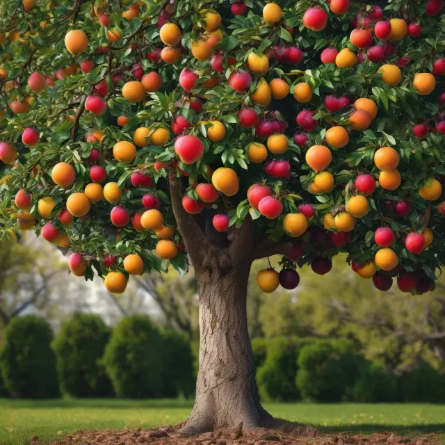 A tree bearing various fruits representing Duracell, Dairy Queen, NetJets, Fruit of the Loom, and other Berkshire Hathaway businesses