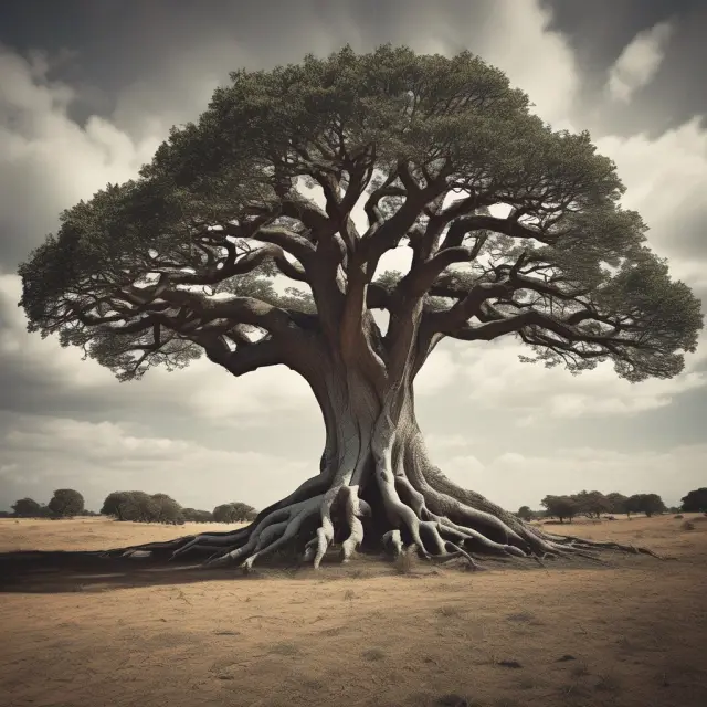 An aging tree with deep roots symbolizing Warren Buffett