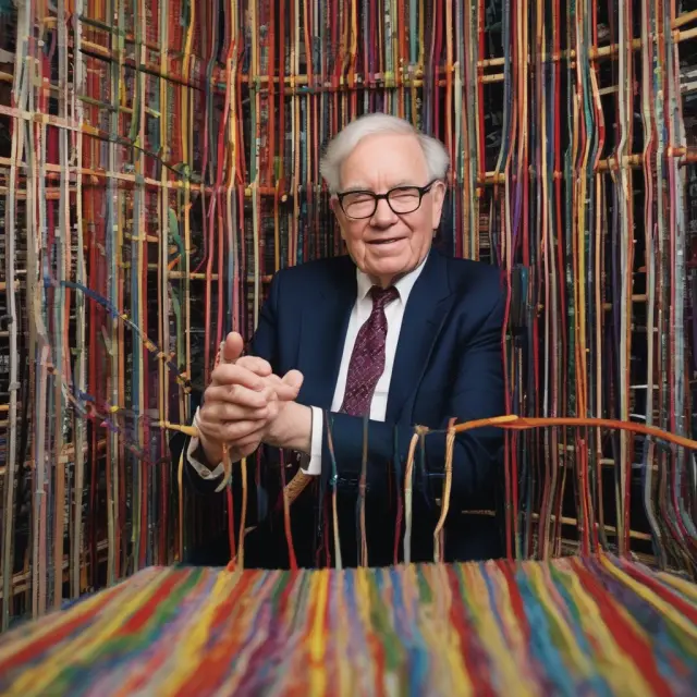 An image of a textile loom morphing into an intricate investment mosaic, symbolizing the transformation of Berkshire Hathaway under Warren Buffett