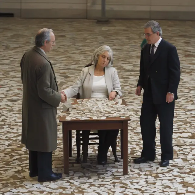 A group of people collecting shards of a broken mosaic representing Madoff