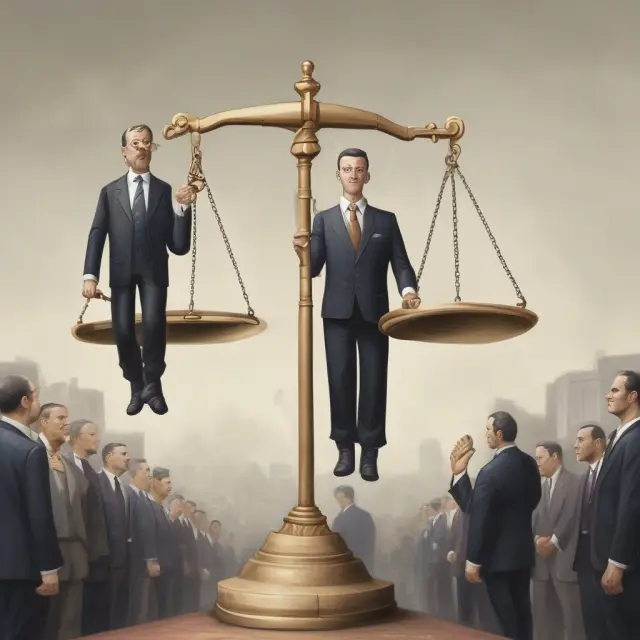 Negotiators evaluating best alternatives, symbolized by scales with a heavy Best Alternative to a Negotiated Agreement (BATNA) piece