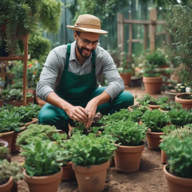 An investment manager, symbolizing stability and growth, tends to a vibrant garden of diversified assets, nurturing each plant amidst market volatility