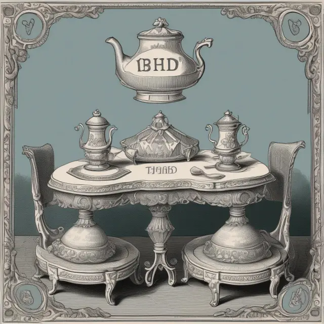 Visualization of BHD and SDN Bhd FAQs as question mark-filled teacups on an ornate table, contrasting their differences.