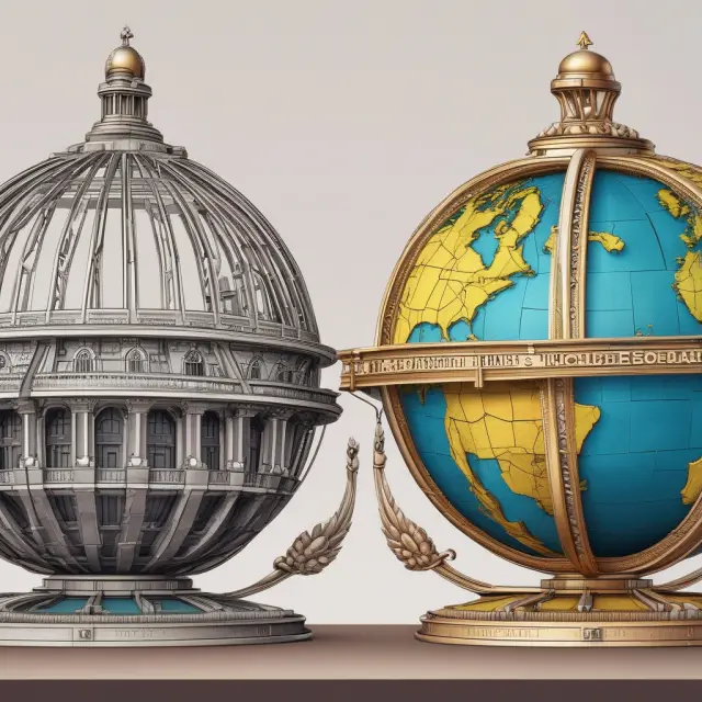 Two interconnected globes with distinct legislative houses representing bicameral systems around the world