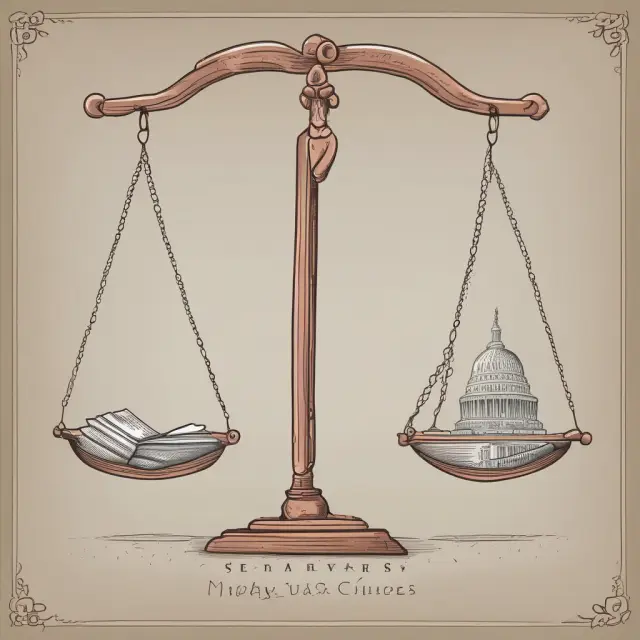 Scales representally balance the powers of the U.S. Senate with 6-year terms and the House of Representatives with 2-year terms, emphasizing legislative checks and balances.