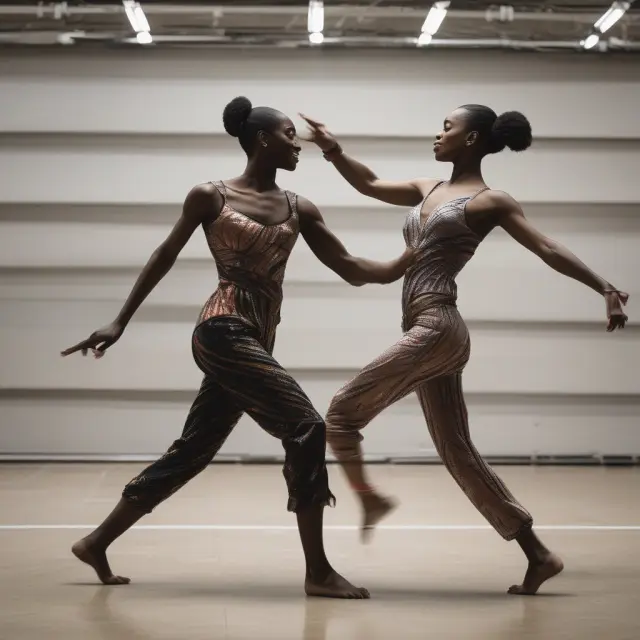 An imaginary scene of two dancers interacting with a changing bid-ask spread, representing the dynamic interplay between supply and demand in financial markets