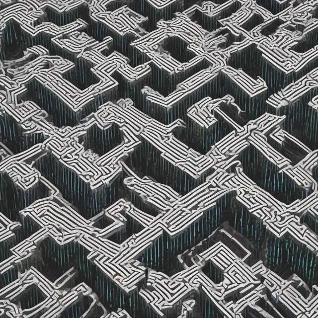 An image of High-Frequency Traders navigating and manipulating the intricate labyrinth of a bid-ask spread, filled with quoting systems and price discrepancies
