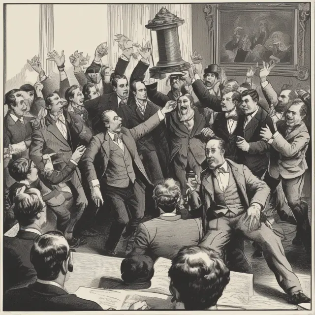 Bidders participating in an auction with an auctioneer conducting the bidding process.