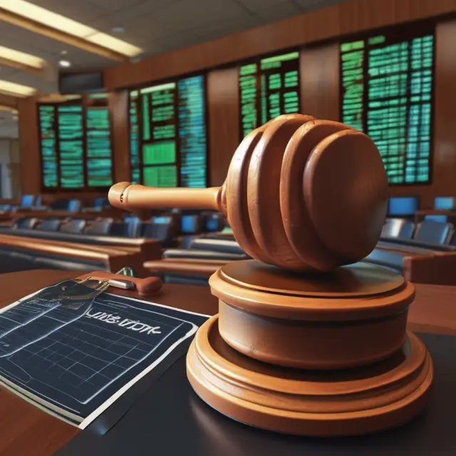 Gavel resting above a stock ticker, illustrating the role of bids in financial markets