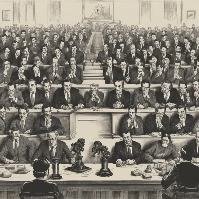 Auction bidders competing with gavel, illustrating financial negotiations