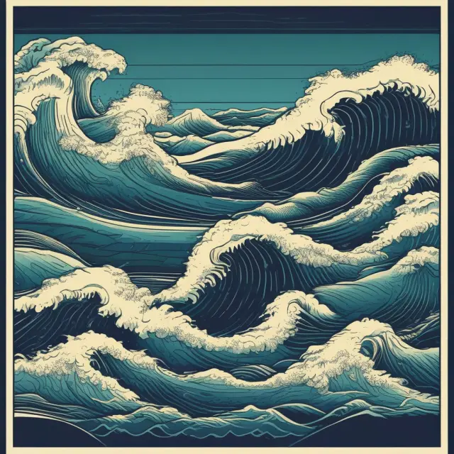 Visualization of bid sizes as waveforms influencing a dynamic market scene, symbolizing the impact of institutional investors on stock demand